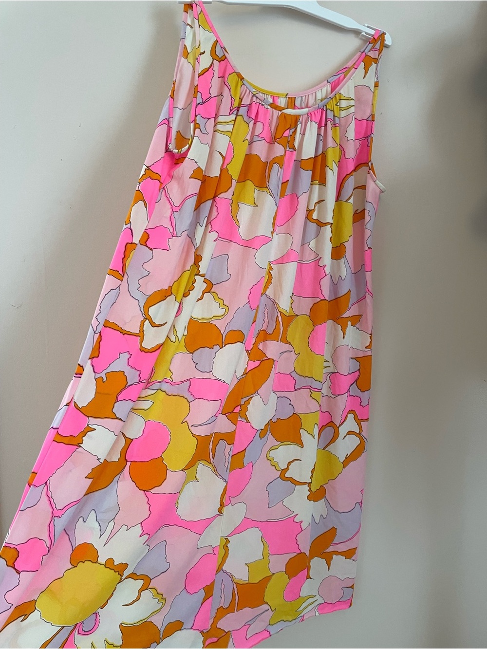 Floral Pink & Orange Dayglo Summer Nightgown Dress Size L 1960s